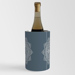 Muted Blue Mandala, Modern Cottage Graphic Design Wine Chiller