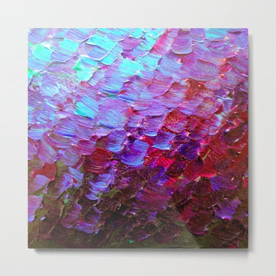 MERMAID SCALES - Colorful Ombre Abstract Acrylic Impasto Painting Violet Purple Plum Ocean Waves Art Metal Print