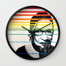 Rainbow Ruth Bader Ginsburg Painting Wall Clock | Rbg, Homedecor, Stripes, Painting, Coolposter, Black And White, Vintage, Street Art, Acrylic, Roomart 