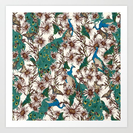 Butterflies in My Peacock Garden Art Print