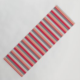 [ Thumbnail: Crimson, Gray, Light Grey, and Dark Salmon Colored Lines/Stripes Pattern Yoga Mat ]