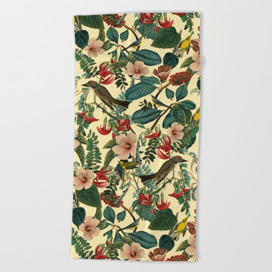 FLORAL AND BIRDS VII Beach Towel