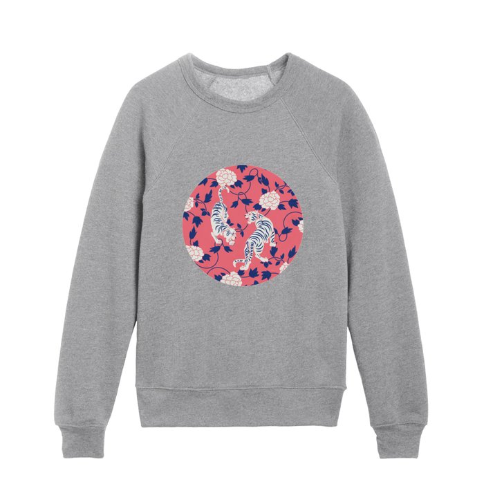 Tigers Coral Pink Blue Kids Crewneck