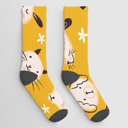 Cute dog and cat faces pattern Socks