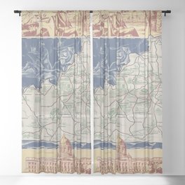 Kentucky-Vintage Pictorial Map Sheer Curtain