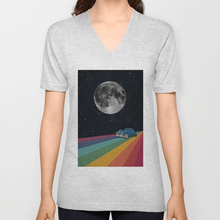 Rainbow Road In Space V Neck T Shirt