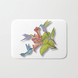 Hummingbirds and Trumpet Flowers Bath Mat | Colored Pencil, Drawing, Trumpetflowers, Redhues, Prismapencils, Colorful, Kaycyscreations, Hummingbirds, Bluehues, Greenhues 