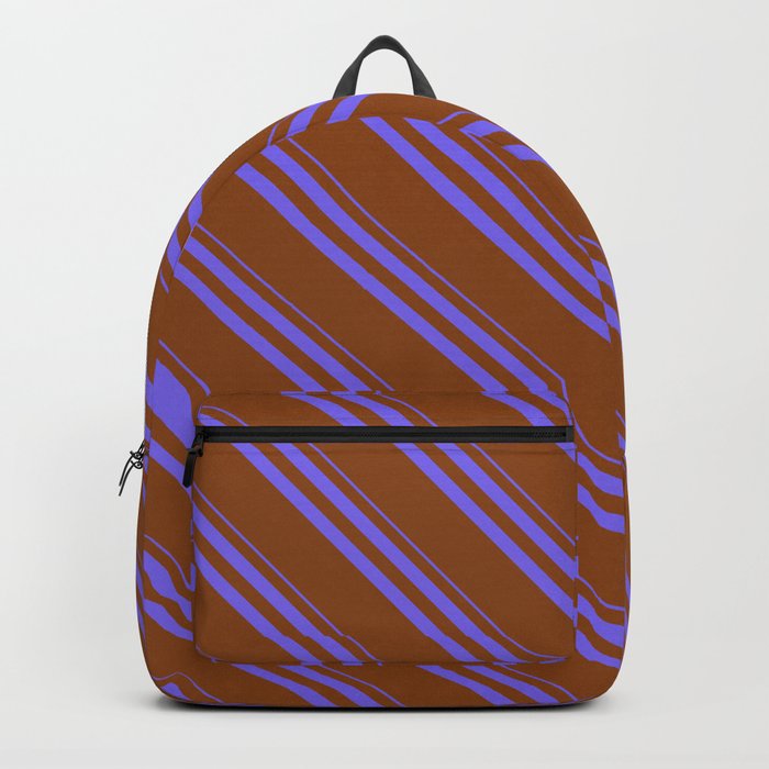 Medium Slate Blue and Brown Colored Striped Pattern Backpack