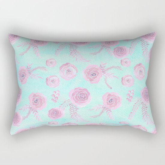 Peony Pattern Pink And Mint Rectangular Pillow