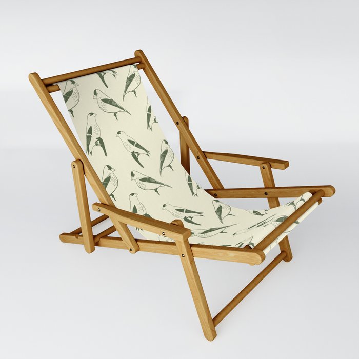 Olive green finches on cream background/ minimalist/ pattern/  Sling Chair