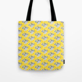 Grey mosaic birds on yellow background Tote Bag
