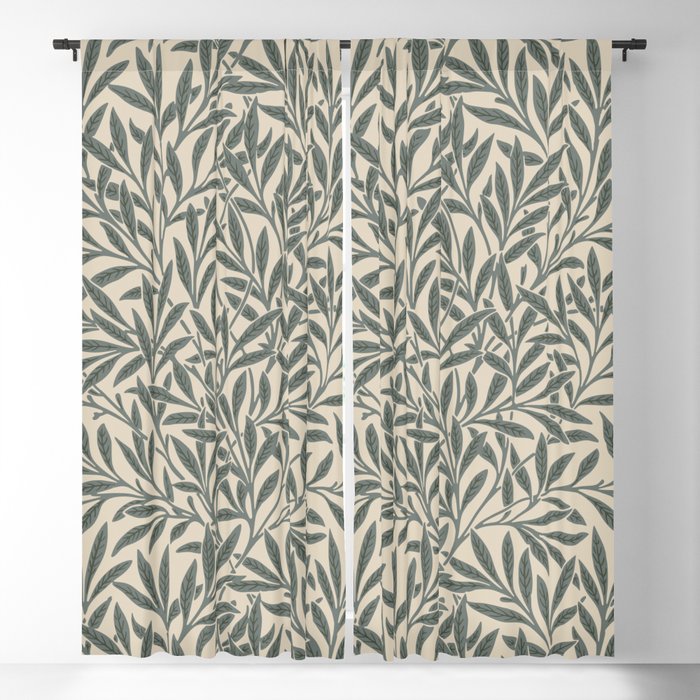 Vintage, Willow Leaf, William Morris, Green and Cream Blackout Curtain