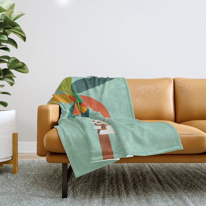 Koala on Coconut Tree Throw Blanket