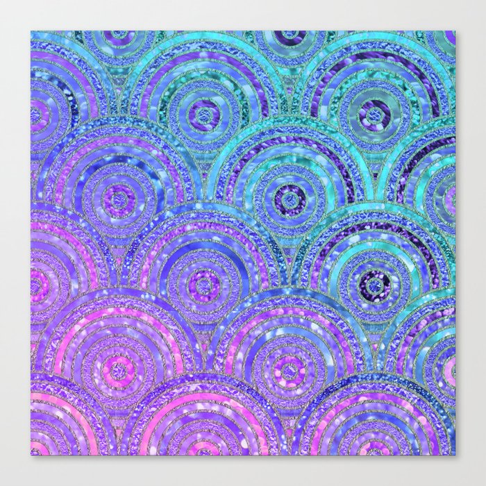 Aqua Blue Purple and Pink Sparkling Glitter Circles Canvas Print