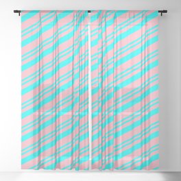 [ Thumbnail: Aqua and Light Pink Colored Stripes/Lines Pattern Sheer Curtain ]