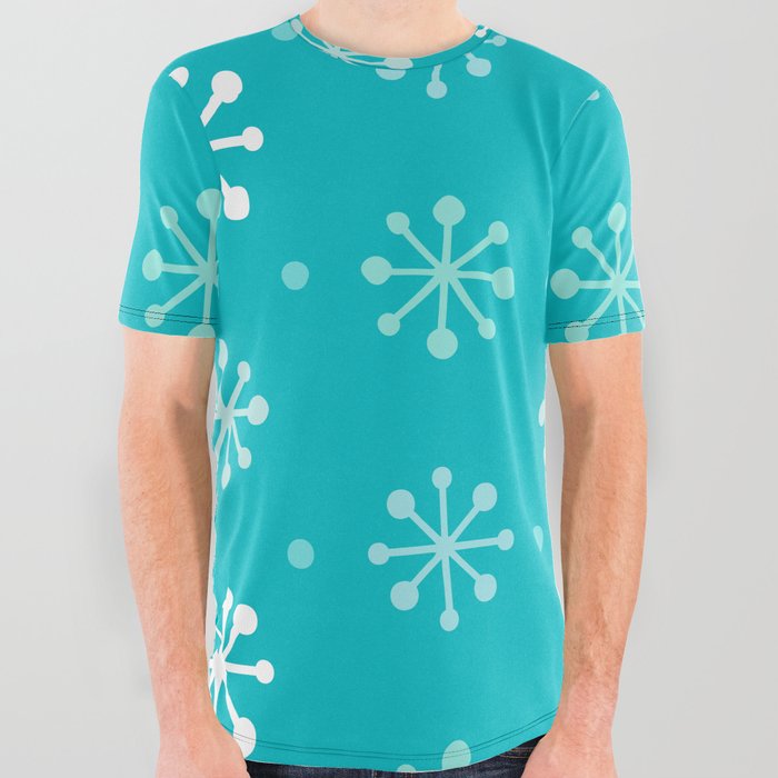 White Blue Beautiful Christmas Patterns Snowflake All Over Graphic Tee