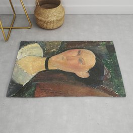 Amedeo Modigliani - Femme au ruban de velours Rug | Old, Illustration, Portrait, Poster, Wallart, Painting, Bustportrait, Artprint, Vintage, Paper 