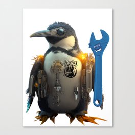 IPS Penguinati Penguin with Blue Wrench Canvas Print