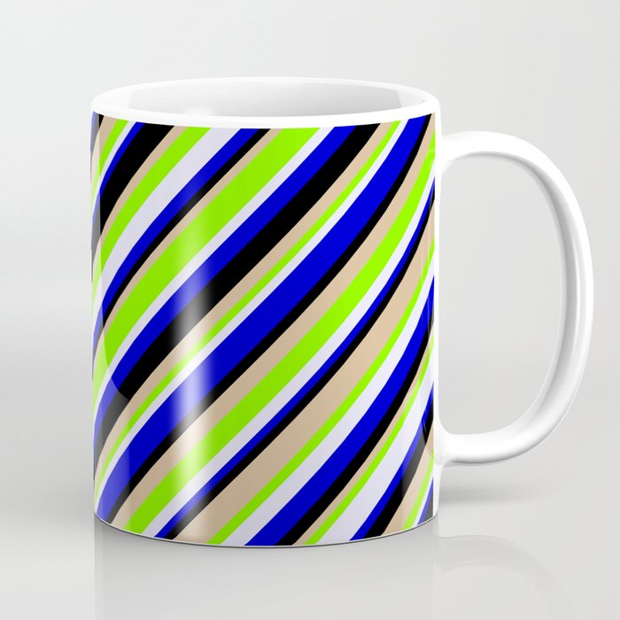Eye-catching Green, Lavender, Blue, Black, and Tan Colored Lined/Striped Pattern Coffee Mug