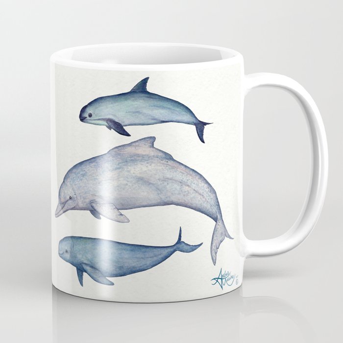 "Rare Cetaceans" by Amber Marine - Watercolor dolphins and porpoises - (Copyright 2017) Coffee Mug