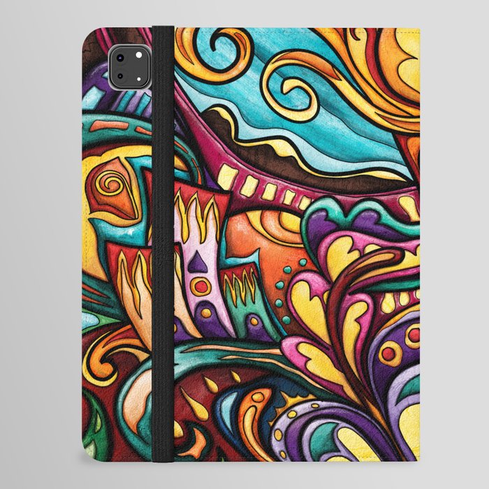 Colorful abstract landscape painting, cheerful hippie town art iPad Folio Case