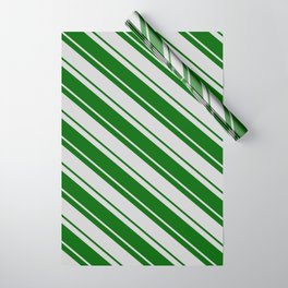 [ Thumbnail: Dark Green & Light Grey Colored Lines Pattern Wrapping Paper ]