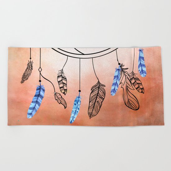 Blue Feathers Beach Towel