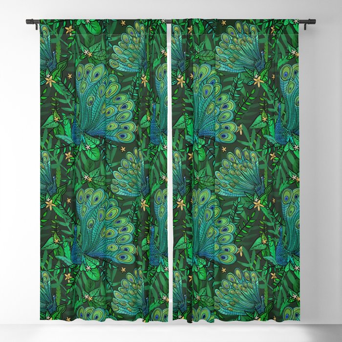 Peacocks in Emerald Forest Blackout Curtain
