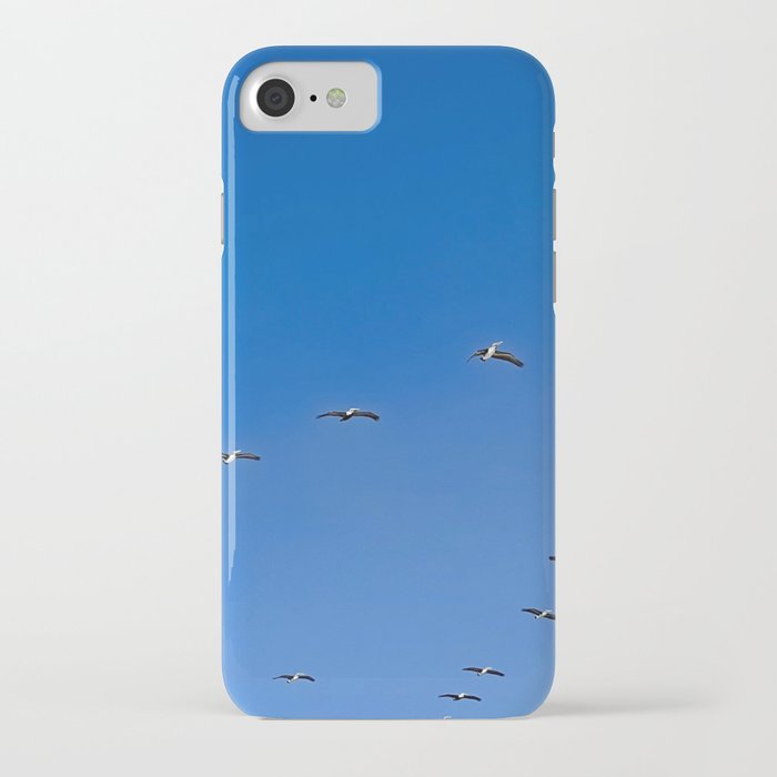 pelican migration, bright blue skies iPhone Case