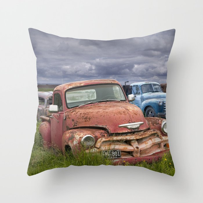 Vintage Auto Bodies in a Junk Yard Throw Pillow