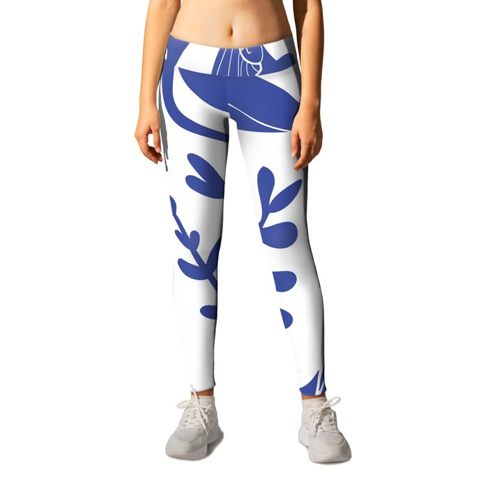 Henri Matisse Inspired Blue Nude Boho Female Figurative Pattern II Leggings