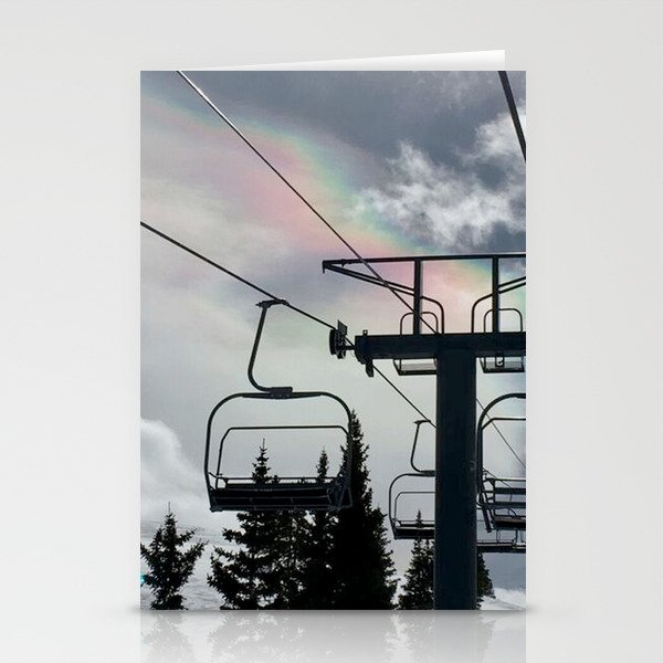 Ski Lift Rainbow Sky \\ The Mountain Sun Rays \\ Spring Skiing Colorado Winter Snow Sports Stationery Cards