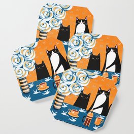 Orange and Blue French Press Cats Coaster