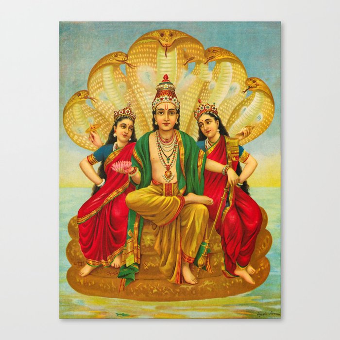 Sesha Narayana, King of Nagas by Raja Ravi Varma Canvas Print
