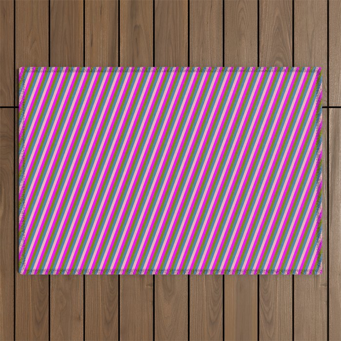 Blue, Light Pink, Fuchsia & Green Colored Pattern of Stripes Outdoor Rug