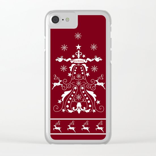 Retro damask christmas tree with reindeer Clear iPhone Case