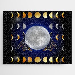 Moon phases magic womans hands on third eye reading crystal ball Jigsaw Puzzle
