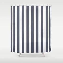 Dark Gray and White Straight Vertical Stripes Shower Curtain