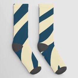 Mid Century Modern Zebra Print Pattern - Blue and off white Socks