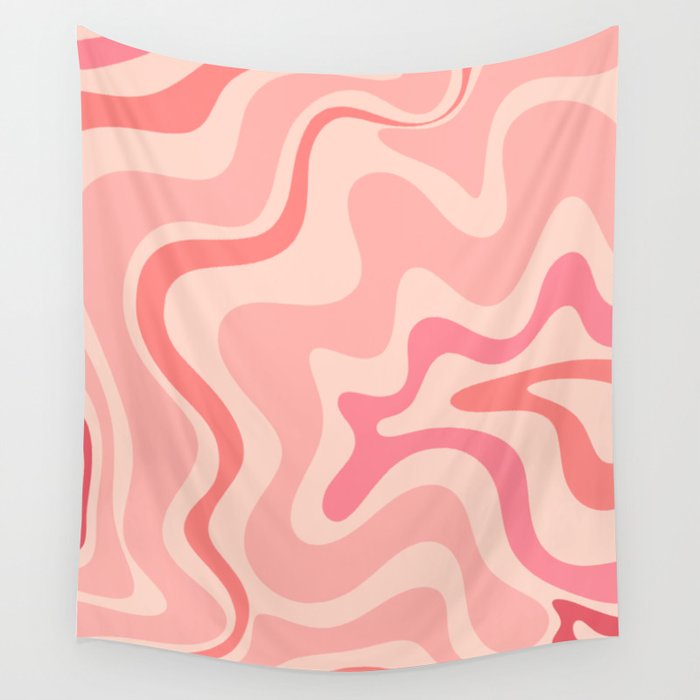 Retro Liquid Swirl Abstract in Soft Pink Wall Tapestry