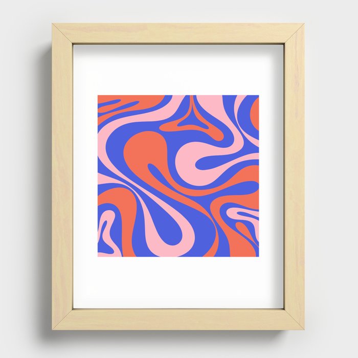 Mod Swirl Retro Abstract Pattern Bright Blue Orange Pink Recessed Framed Print