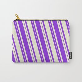 [ Thumbnail: Beige and Purple Colored Lined Pattern Carry-All Pouch ]