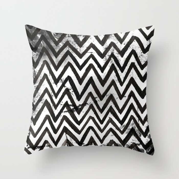 Black Chevron Stripes Boho Designs soutwestern goth Throw Pillow