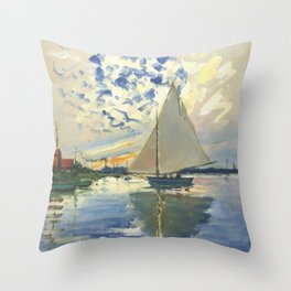 Sailboat Le-Petit-Gennevilliers Claude Monet Fine Art Throw Pillow