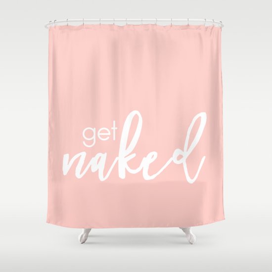 Bathroom Decor Get Naked White On Light Pink Shower Curtain