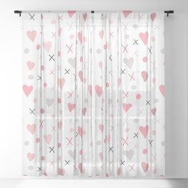 Cute pink and grey dots and hearts pattern Sheer Curtain