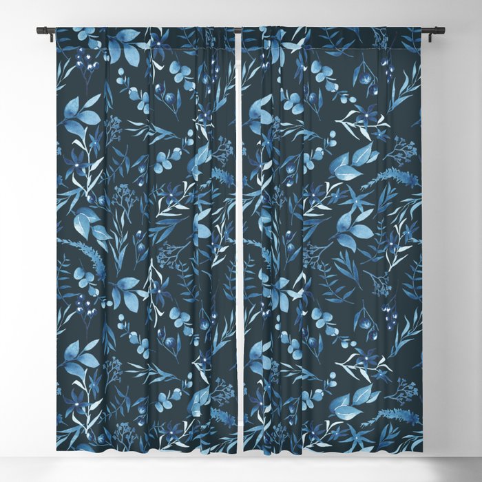 Blue Berries and Foliage Blackout Curtain