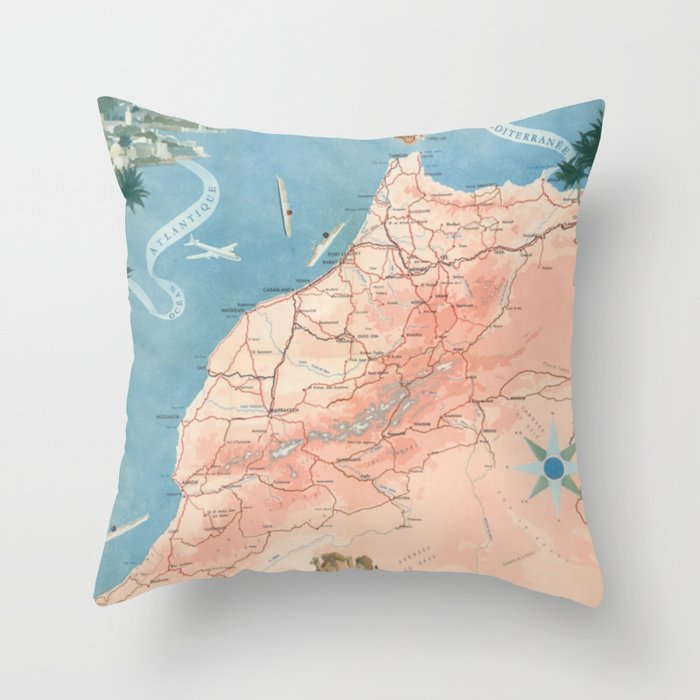 Vintage Morocco Map Throw Pillow