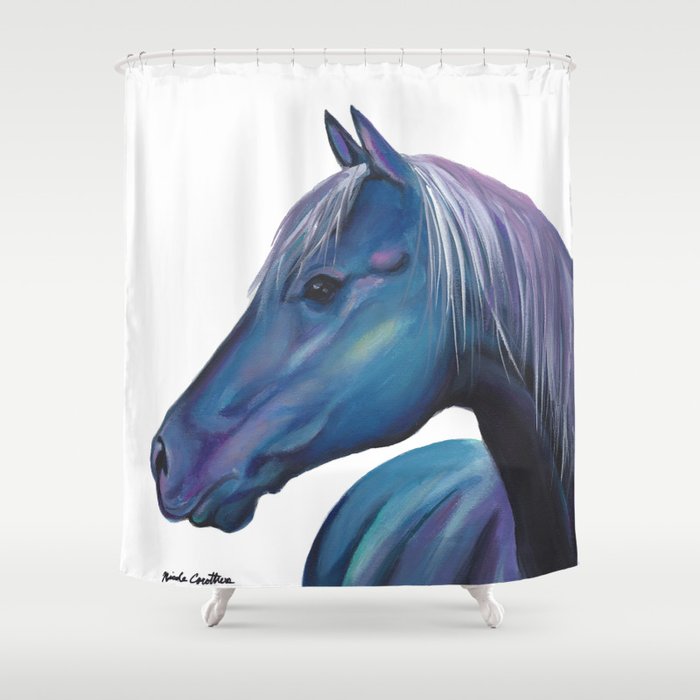 Blue Horse Shower Curtain By Nikki, Horse Shower Curtains