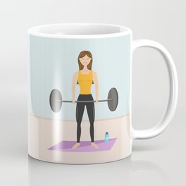 Strong Fitness Girl Deadlifting Weights Cartoon Illustration Coffee Mug